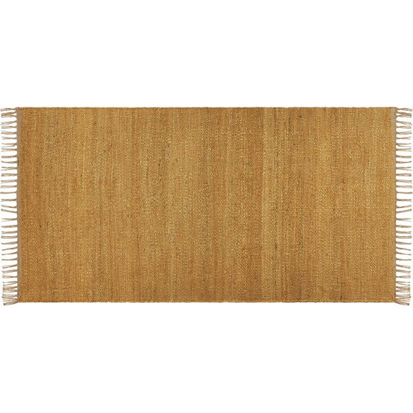Alfombra De Yute Amarillo Mostaza Marrón 80 X 150 Cm Hecho A Mano Borlas Lunia - Amarillo