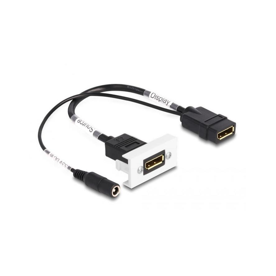 Delock DisplayPort 1.2 DC 5,5x2,1mm -> DisplayPort 1.2 F/F Easy 45 modul 0.3m fehér (81385)