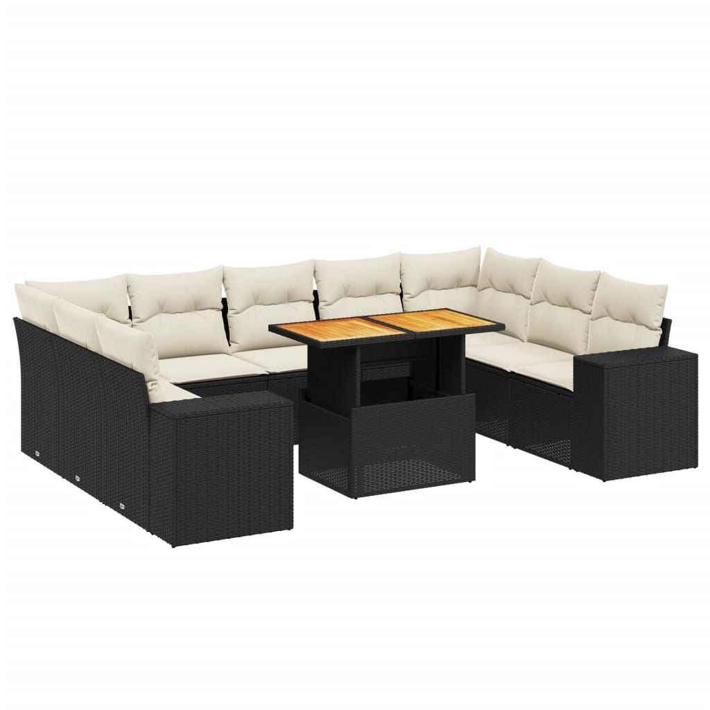 10 részes fekete polyrattan kerti ülőgarnitúra párnákkal (3272778)