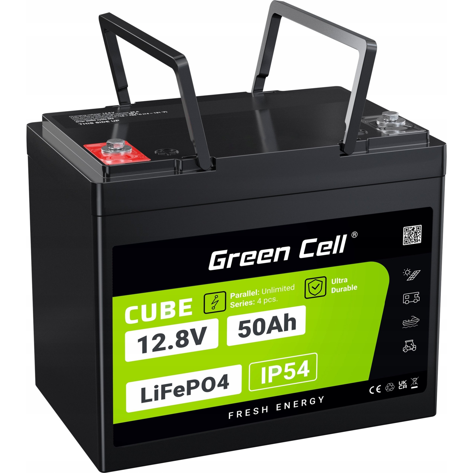 Green Cell CUBE LiFePO4 50Ah 12V 640Wh lítium-vas-foszfát akkumulátor (LFPGC12V50AH)
