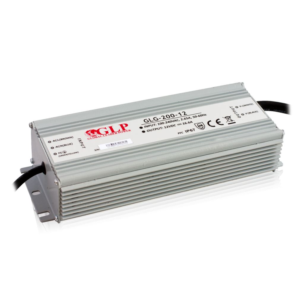 GLP GLG-200-12 12V/16.6A 200W IP67 PFC szűrős LED tápegység (GLG-200-12)