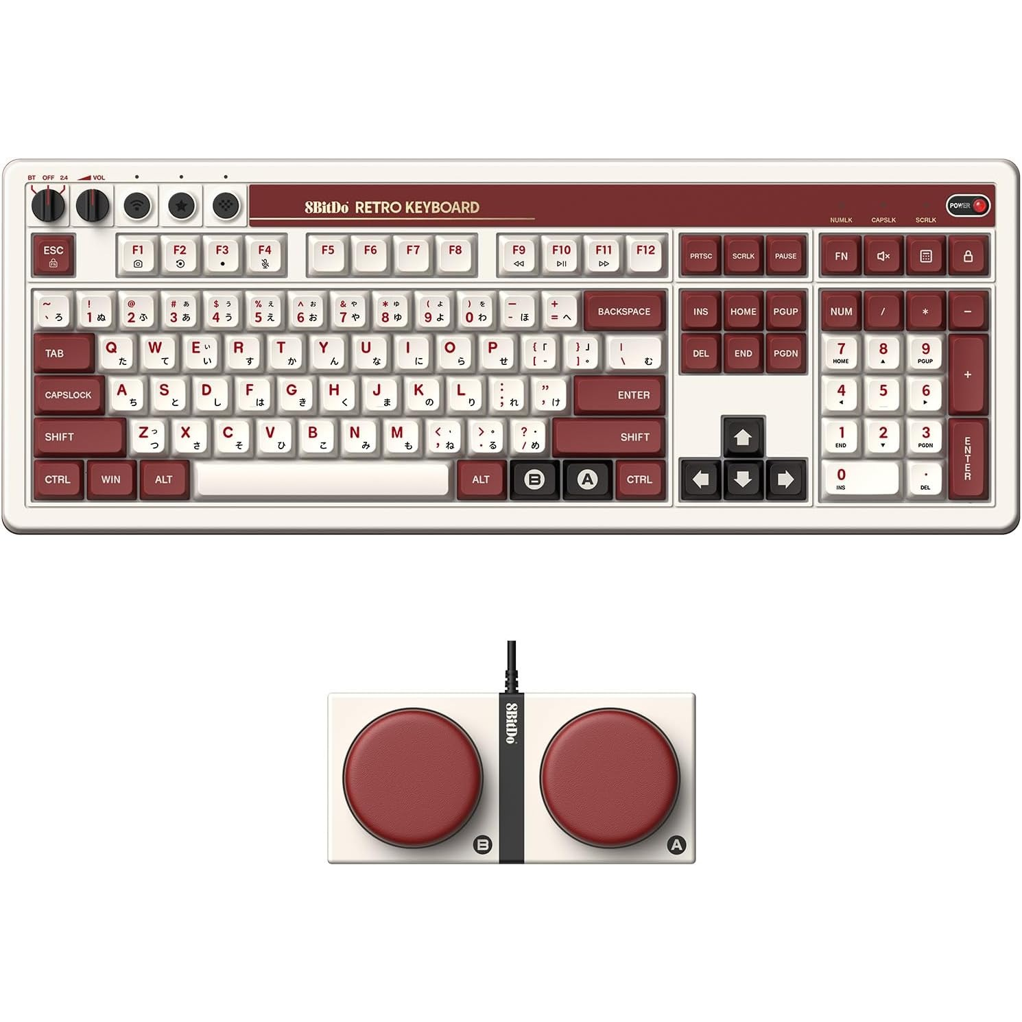 8BitDo Retro Mechanical Keyboard (Fami Edition) with Integrated Numpad + Dual Super Buttons - UK (6922621506645)