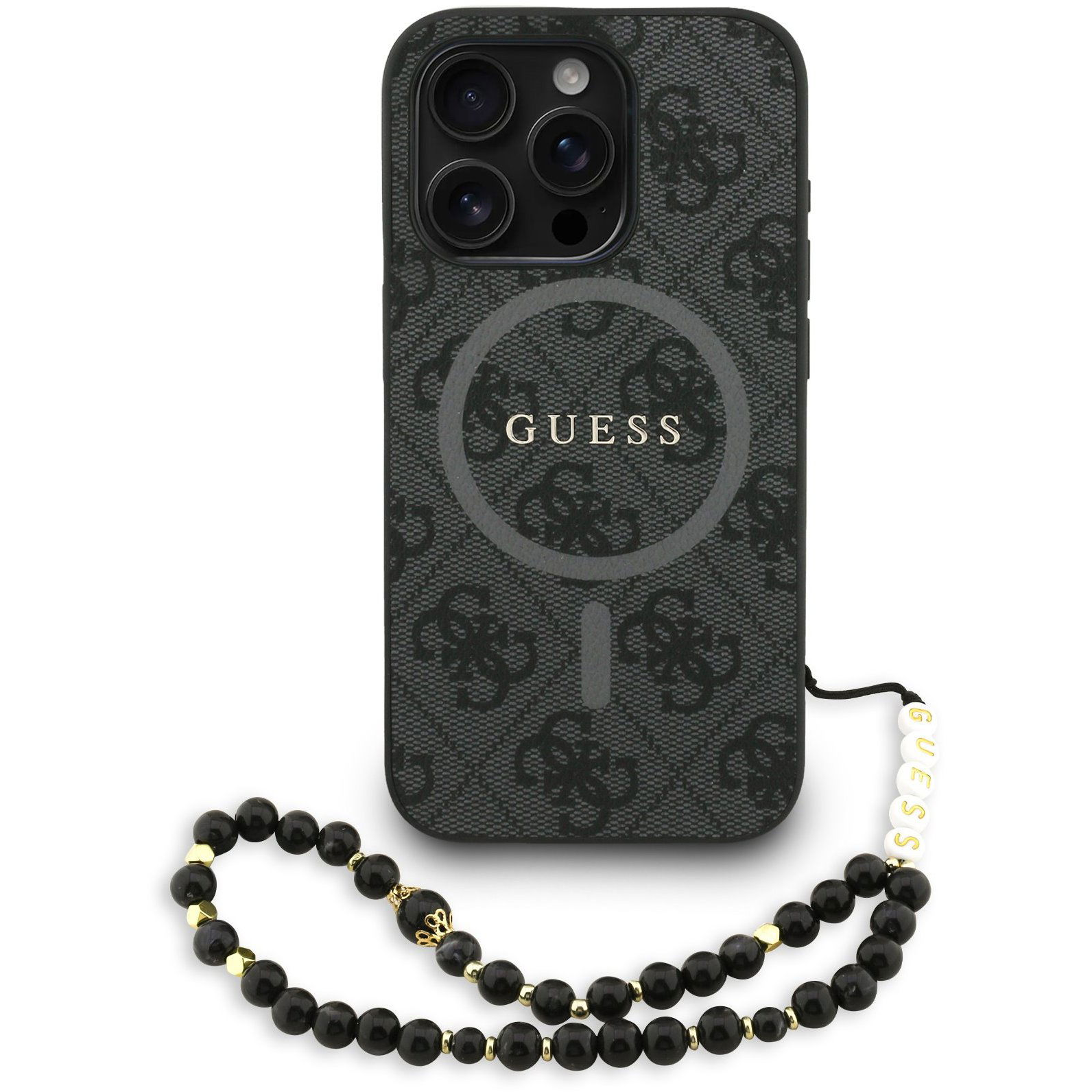 Guess PU Leather 4G Colored Ring Strap MagSafe iPhone 15 Pro Max Black tok (GUHMP15XP4GREGSK)