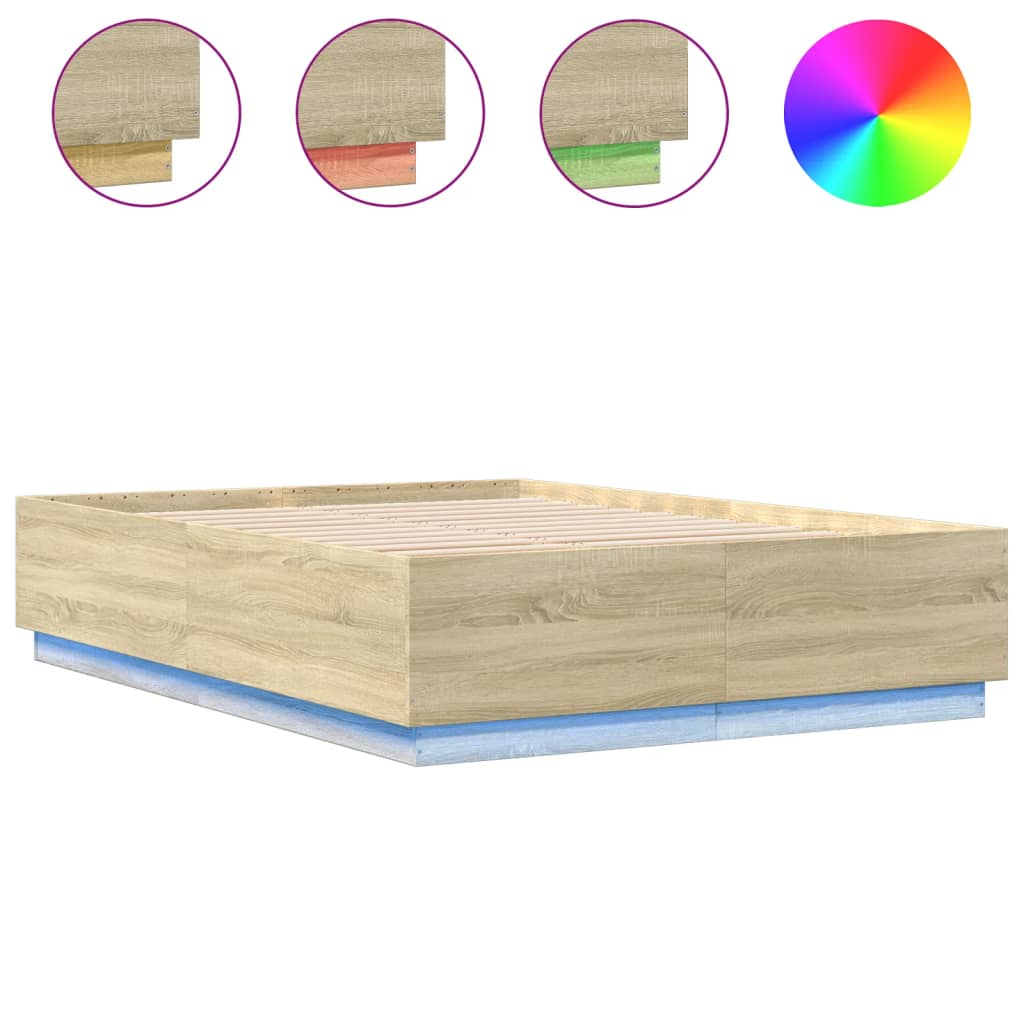 sonoma tölgy színű szerelt fa ágykeret LED-del 150 x 200 cm (3209606)