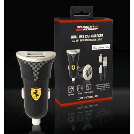 Ferrari FEBCCCBUNBK Autós Töltő 2xUSB-A Csatlakozóval és USB-A - MicroUSB/Lightning Kábellel - Fekete