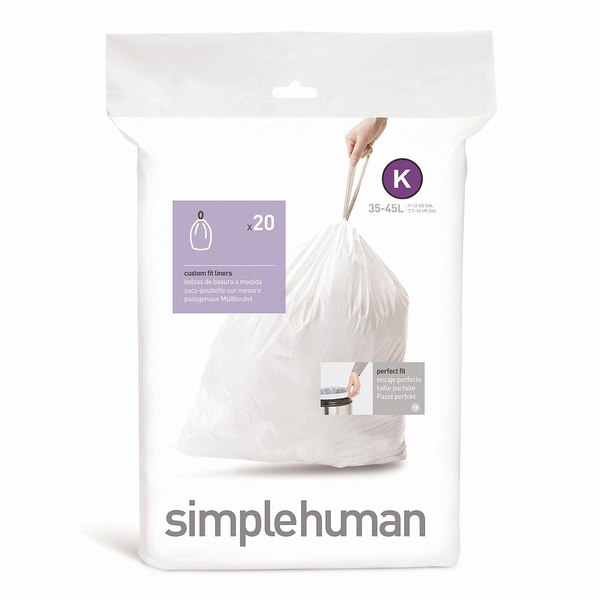 Simplehuman CW0171 Опаковка за пълнене на торби за боклук, K-тип, персонализирани размери, 1x20 торби/опаковка, бяла