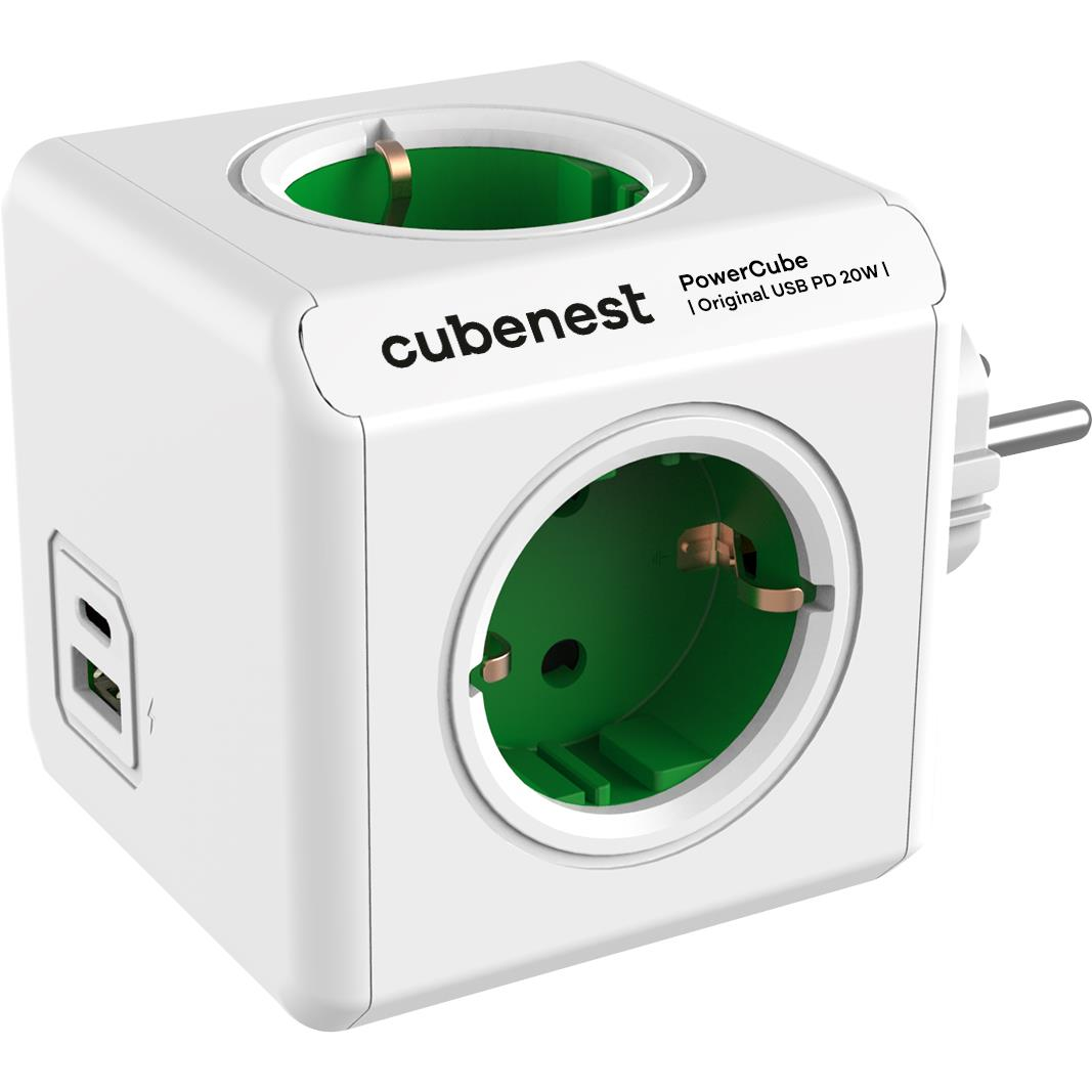 Cubenest Powercube Original USB PD 20W, A+C, 4x aljzat, fehér/zöld - Schuko (6974699971450)