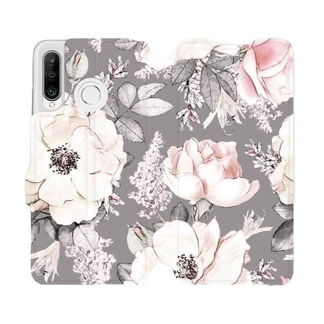 Flip case for mobile Huawei P30 Lite - MX06S Flowers on grey background (5903516019427)