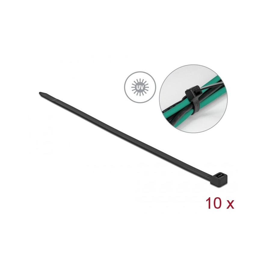 Delock UV-sugárzásnak is ellenálló kábelkötöző hossza 1220 x szélessége 9,0 mm, 10 db. Fekete (19564) (19564)