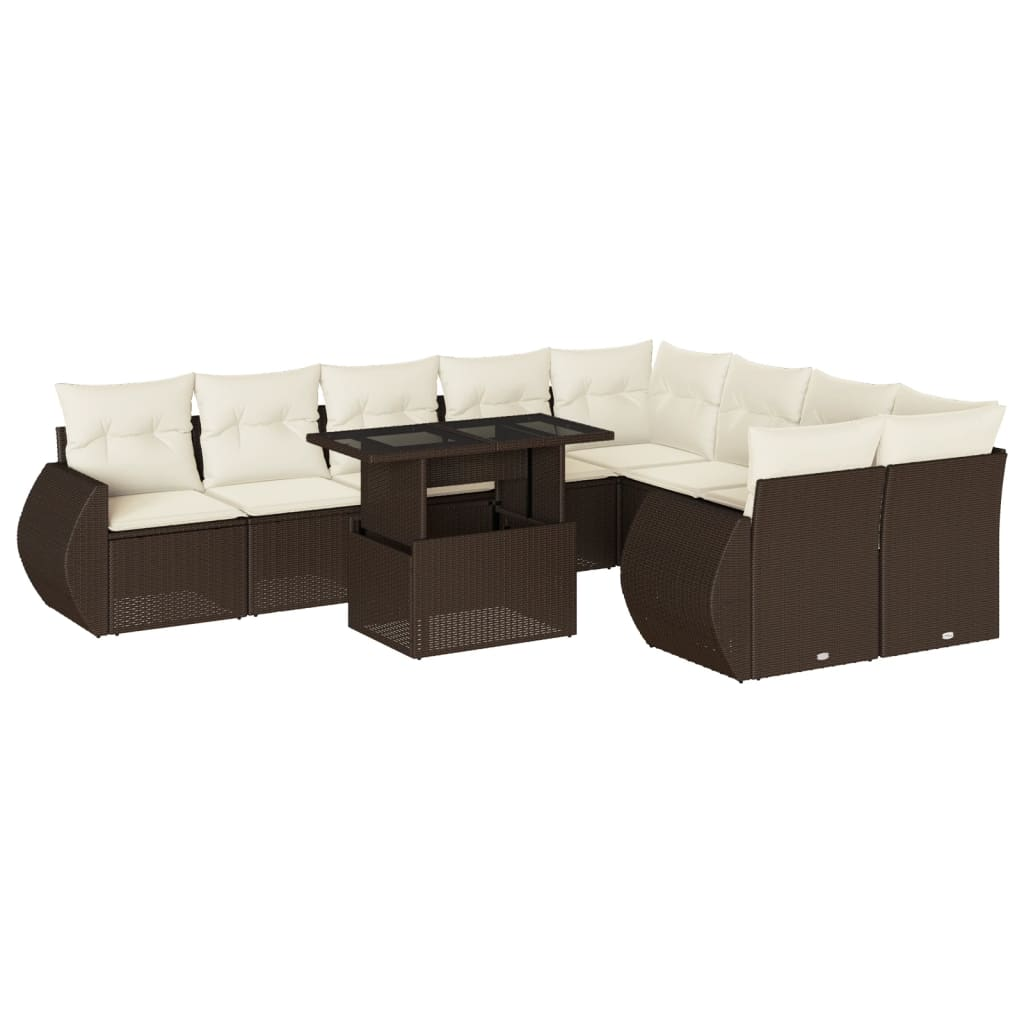 10 részes barna polyrattan kerti ülőgarnitúra párnákkal (3268763)