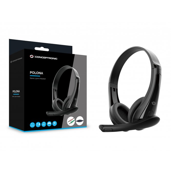 Conceptronic POLONA06B3T auscultador Auscultadores Com fios Fita de cabeça Chamadas/Música Preto