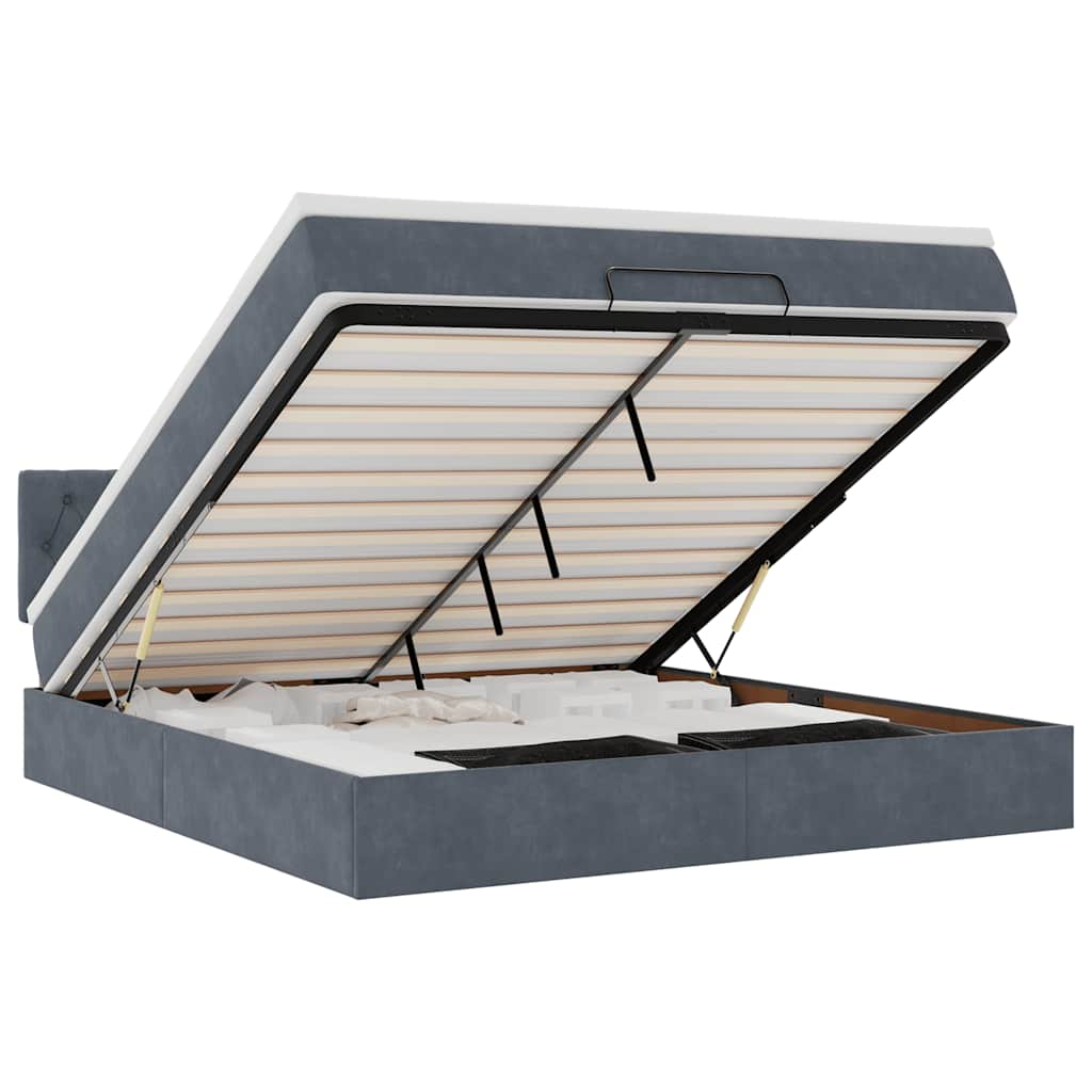 Ottomán ágykeret matraccal sötétszürke 160x200cm bársony (3311856)