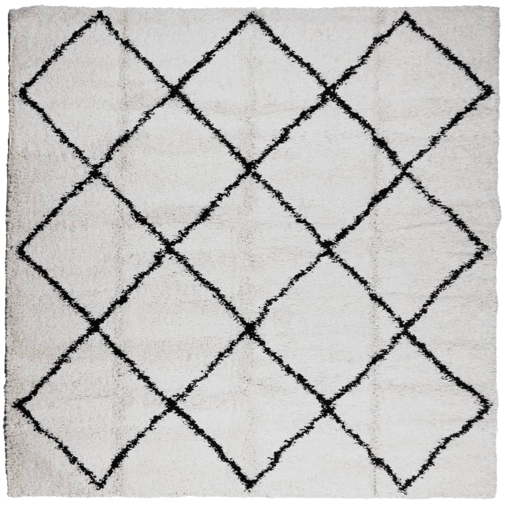 krém és fekete hosszú szálú bozontos modern szőnyeg 200x200 cm (375370)