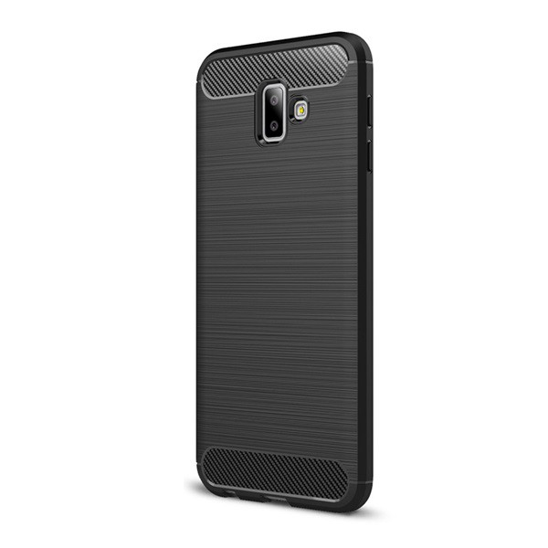 Szilikon telefonvédő (közepesen ütésálló, légpárnás sarok, szálcsiszolt, karbon minta) FEKETE [Samsung Galaxy J6 Plus (SM-J610F)] (5996457818204)