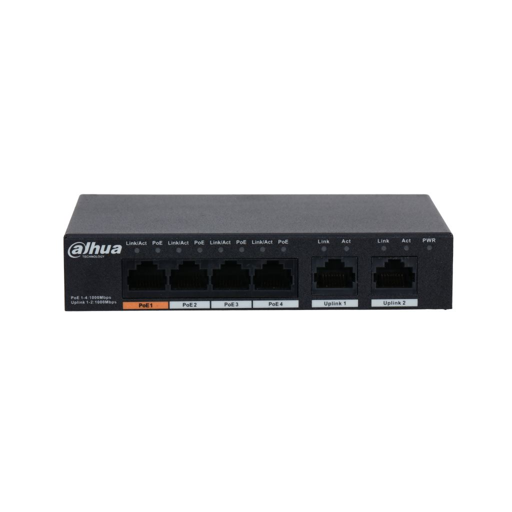 Dahua Technology PFS3006-4GT-60-V2 Gigabit Ethernet (10/100/1000) Podpora napájania cez Ethernet (PoE) Čierna (PFS3006-4GT-60)