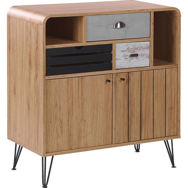 Aparador Con Acabado En Madera Clara 80 X 40 X 87 Cm Mueble Retro De 2 Puertas Con 3 Cajones Kyle - Madera Clara