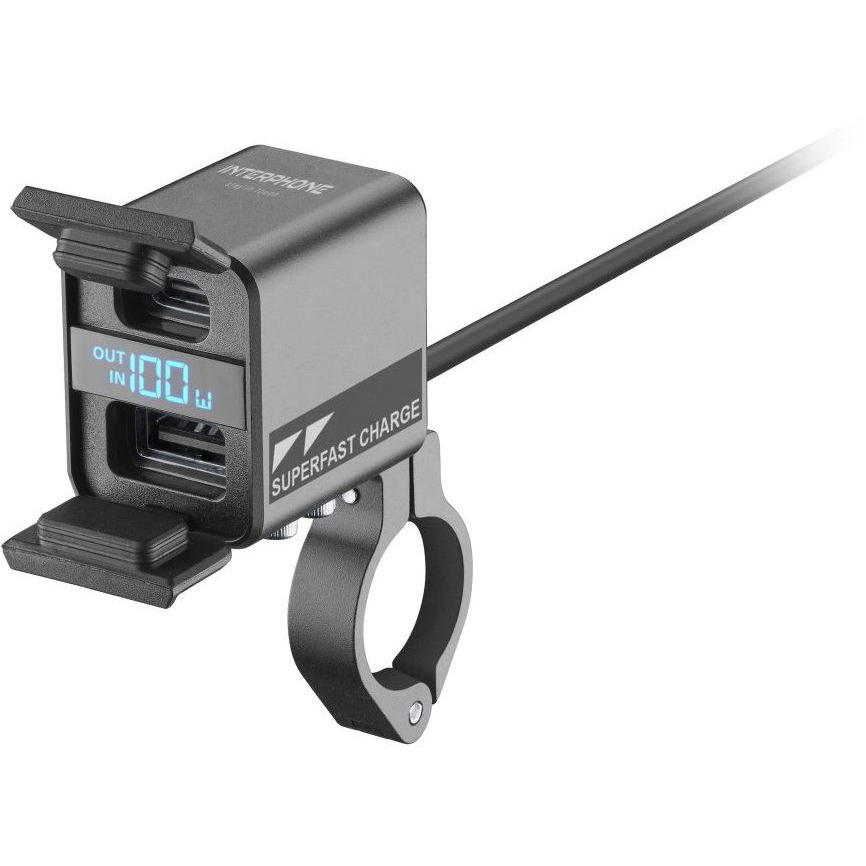 Interphone bi-directional USB-C USB-A charger for maintenance and charging of moto batteries 100W IP (ACCHANDLEBAR100W)