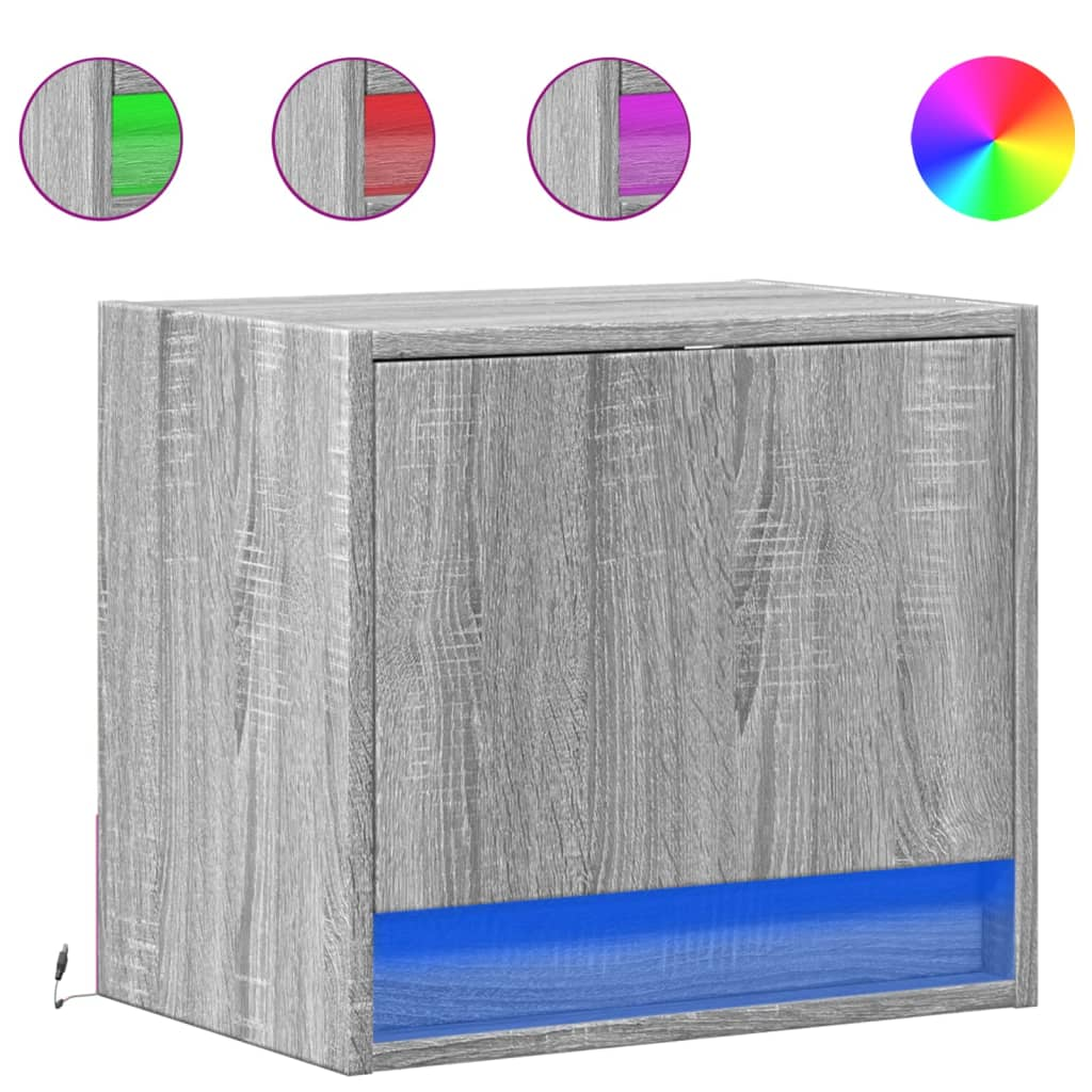 2 db szürke sonoma színű fali éjjeliszekrény LED-világítással (852086)