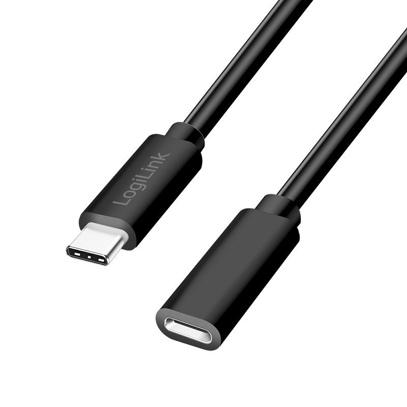 Logilink USB 2.0 Type-C kábel, C/M-USB-C/F, PD, fekete, 1 m (CU0210) (CU0210)