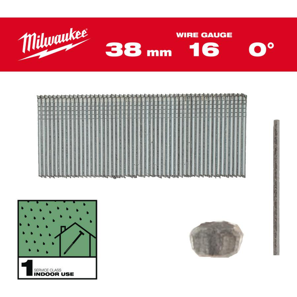 Galvanizované tyčinky 16G tenká hlava 1,6 x 38 mm 0° / 2500ks MILWAUKEE