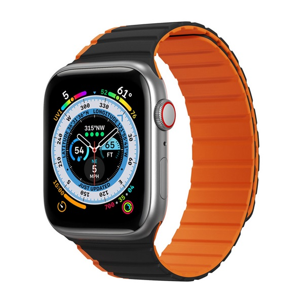 Dux Ducis pótszíj (egyedi méret, nagy, szilikon, 3D, mágneses) FEKETE/NARANCSSÁRGA Apple Watch Series 10 46mm / Watch Ultra 2 49mm / Watch Series 9 45mm (GP-142271)