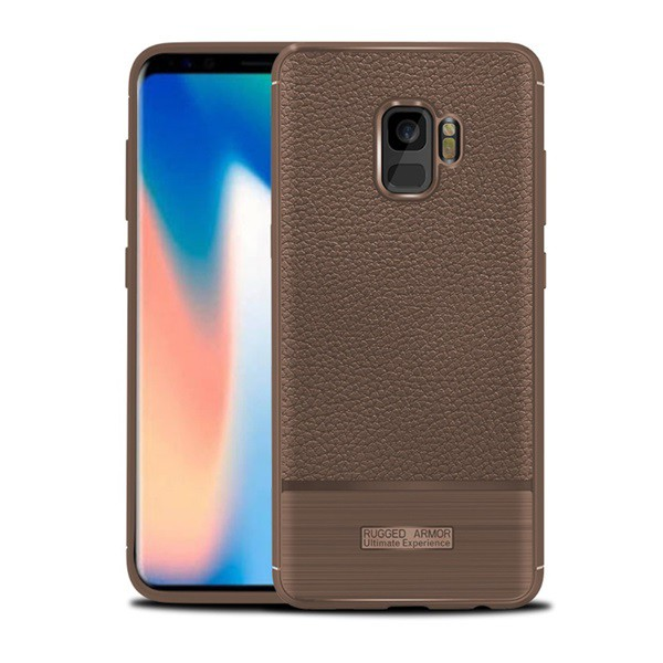 Szilikon telefonvédő (közepesen ütésálló, bőr hatású, szálcsiszolt) BARNA [Samsung Galaxy S9 (SM-G960)] (5996457744237)