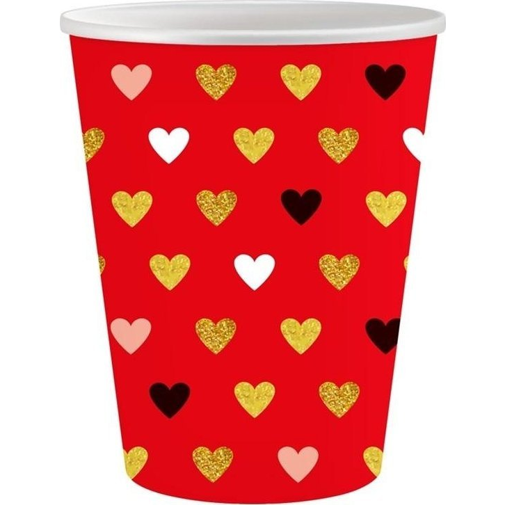 Papír Pohár - 6 db, 250 ml, Szerelem XOXO, Piros (5902973165739)