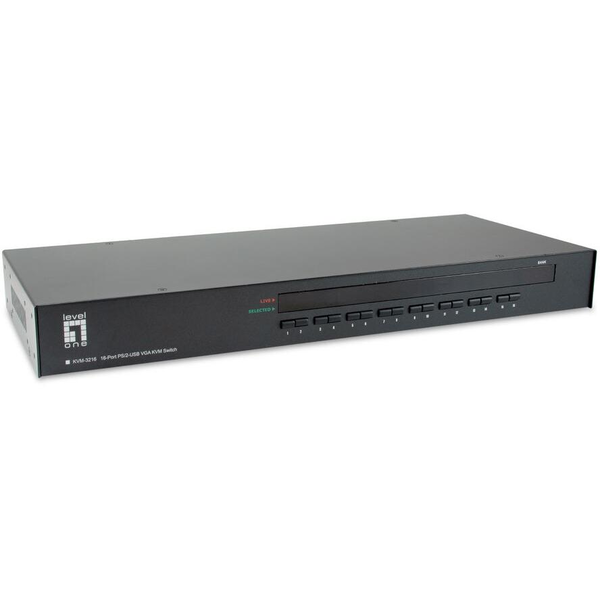 LevelOne KVM-3216 KVM превключвател Монтаж в сървърен шкаф Черен