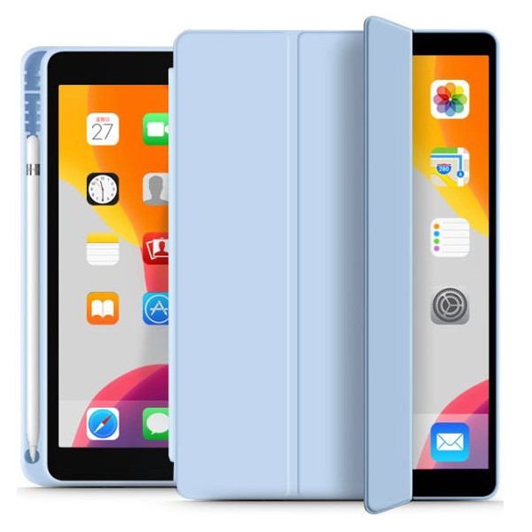 Apple iPad 10.2 (2019 / 2020 / 2021), mappa tok, Apple Pencil tartóval, Smart Case, világoskék (136733)