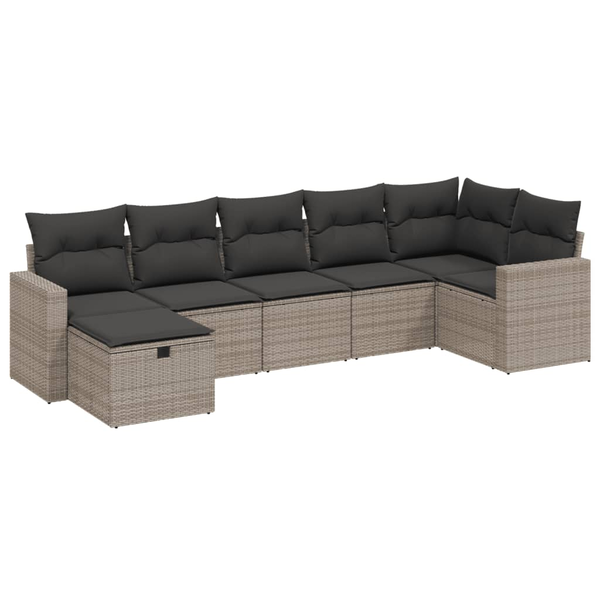 7 részes szürke polyrattan kerti ülőgarnitúra párnákkal