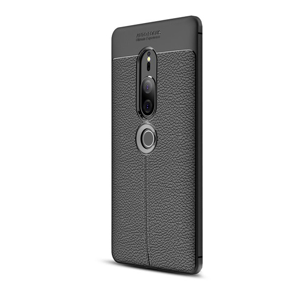 Szilikon telefonvédő (közepesen ütésálló, bőr hatású, varrás minta) FEKETE [Sony Xperia XZ2 Premium (H8166)] (5996457781195)