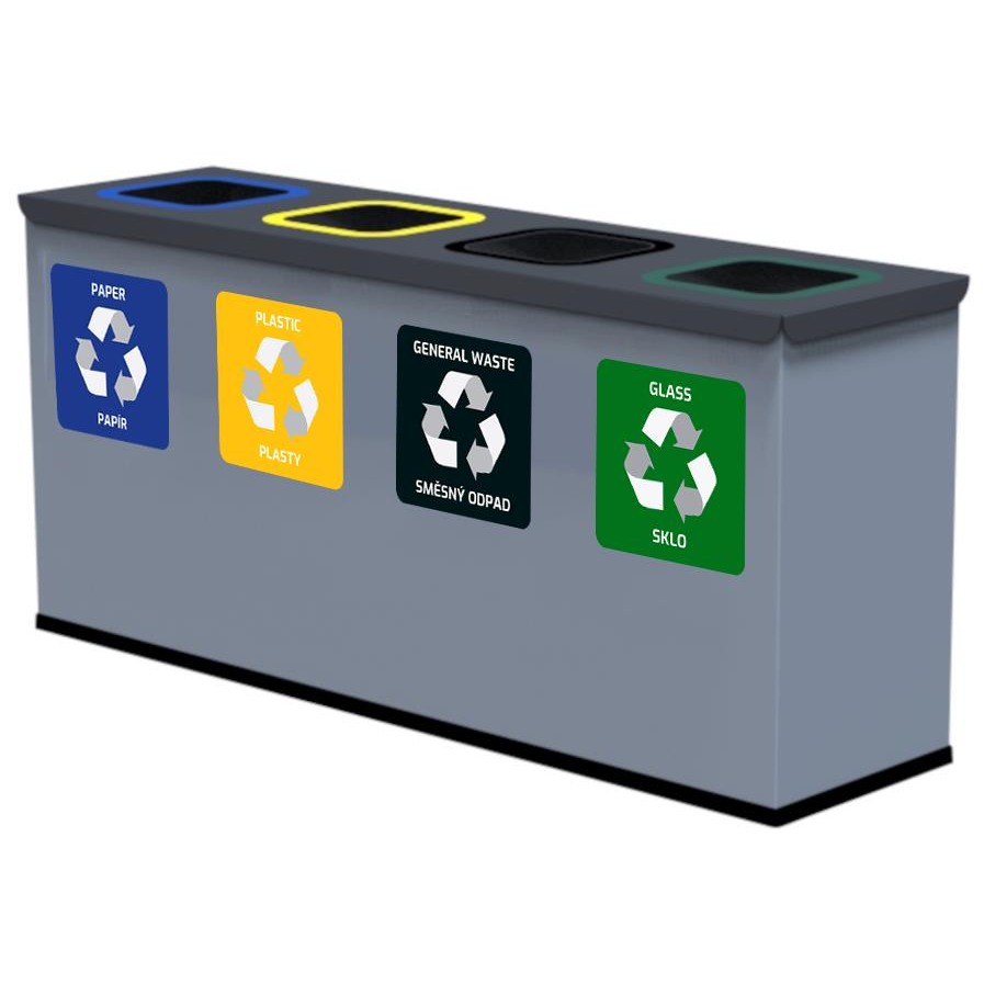 Alda Eko Station Mini szelektív hulladékgyűjtéshez, 4 × 12 l, festett acél, szürke (135MINI)