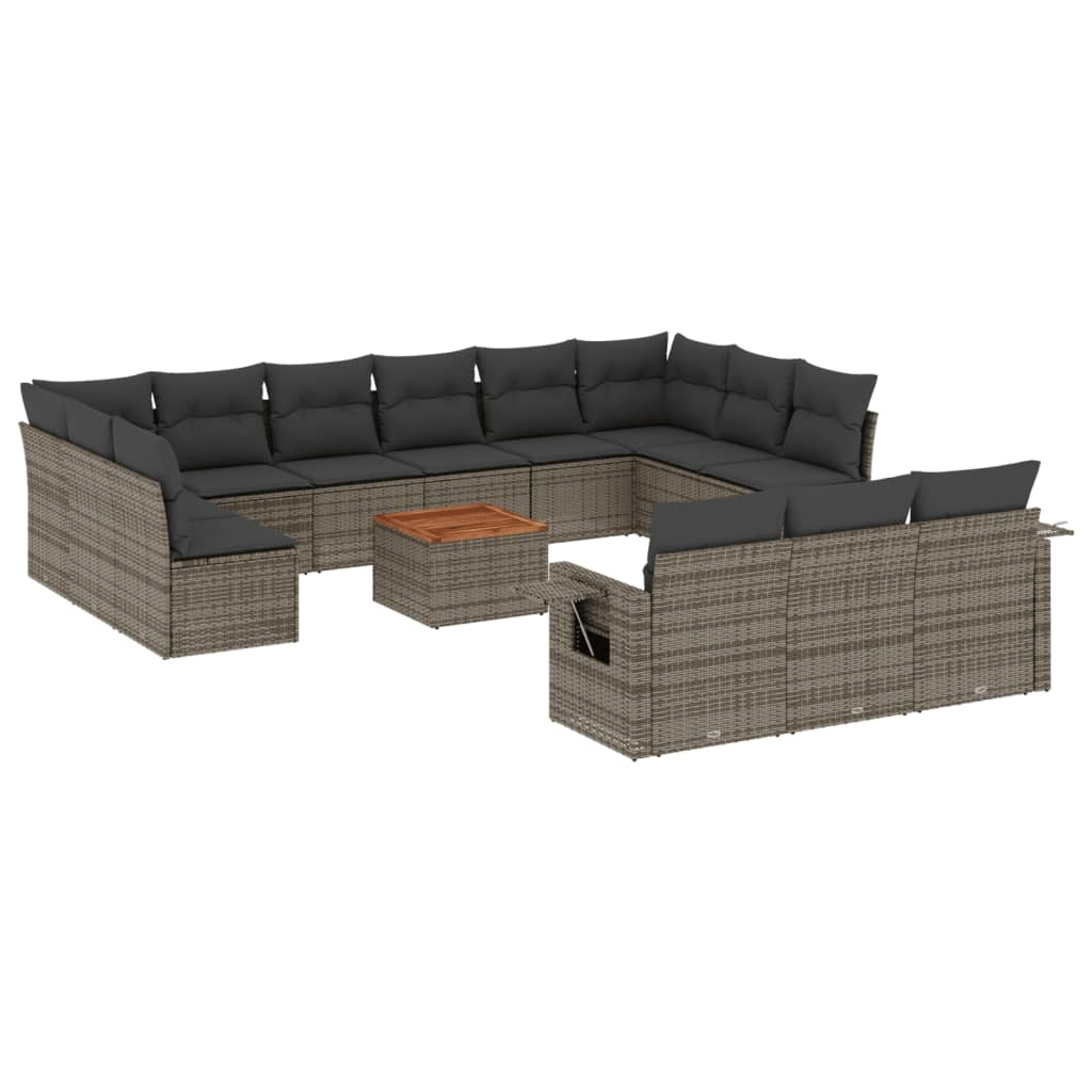 14 részes szürke polyrattan kerti ülőgarnitúra párnákkal (3224807)