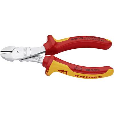 VDE erőkímélő oldalcsípőfogó, közepes/kemény/zongora huzal max.: O 3,4/2,5/2 mm, Knipex 74 06 160 (74 06 160)