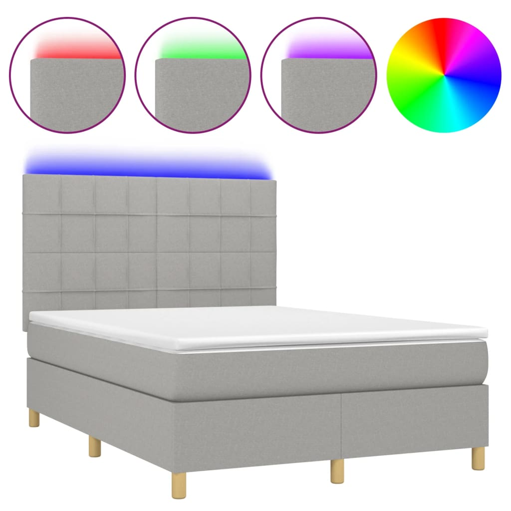 sötétszürke szövet rugós és LED-es ágy matraccal 140x190 cm (3135429)