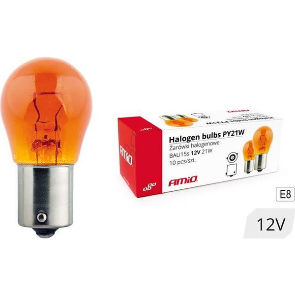  AMiO Żarówki halogenowe PY21W BAU15s 12V 21W AMBER 10szt. (E8)