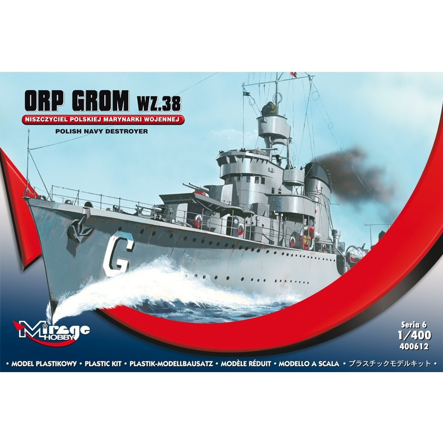 Mirage Hobby ORP GROM wz 38 romboló hajó műanyag modell (1:400) (400612)