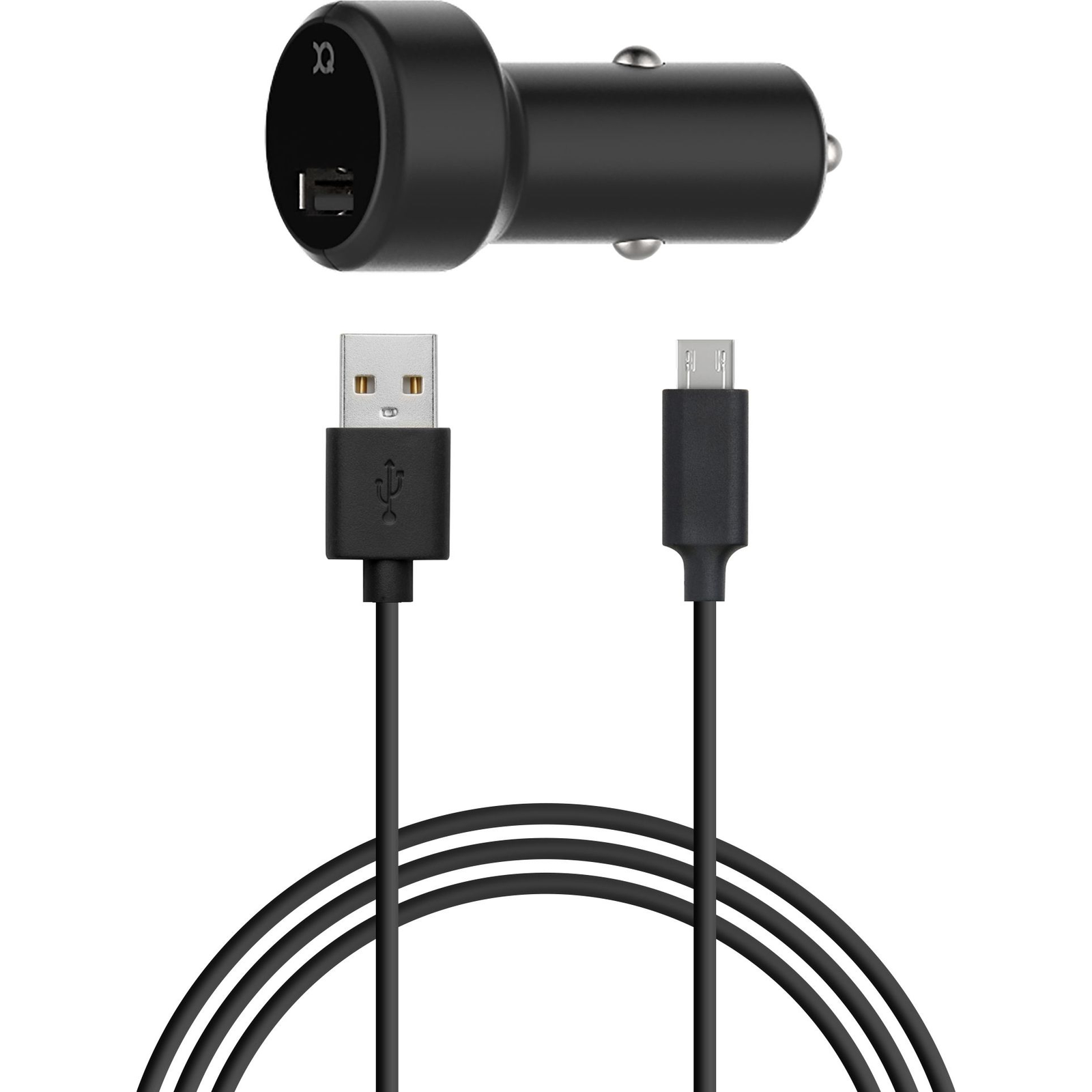 Xqisit Autós Töltő Usb Aljzat 10w, Gyorstöltő + Microusb Kábel, Fekete (4029948070513)