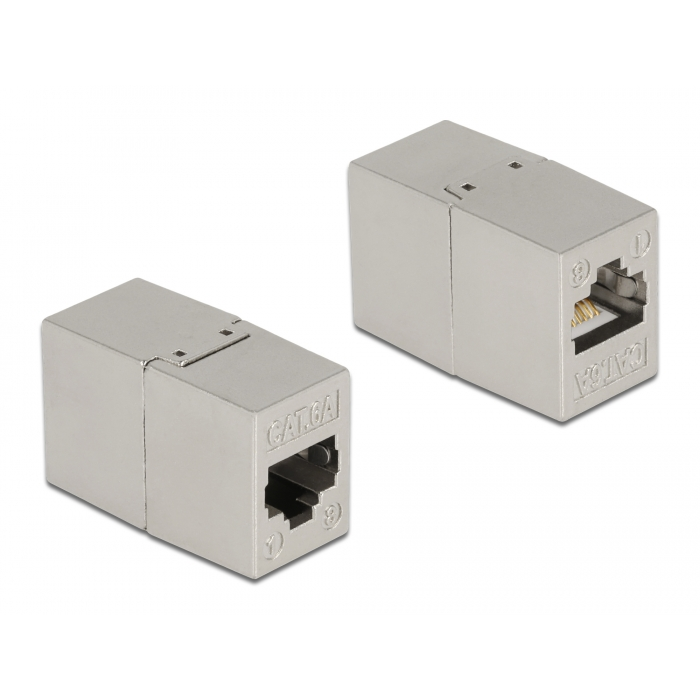 Delock fémszínű adapter RJ45 anya - RJ45 anya Cat.6A (87037) (87037)