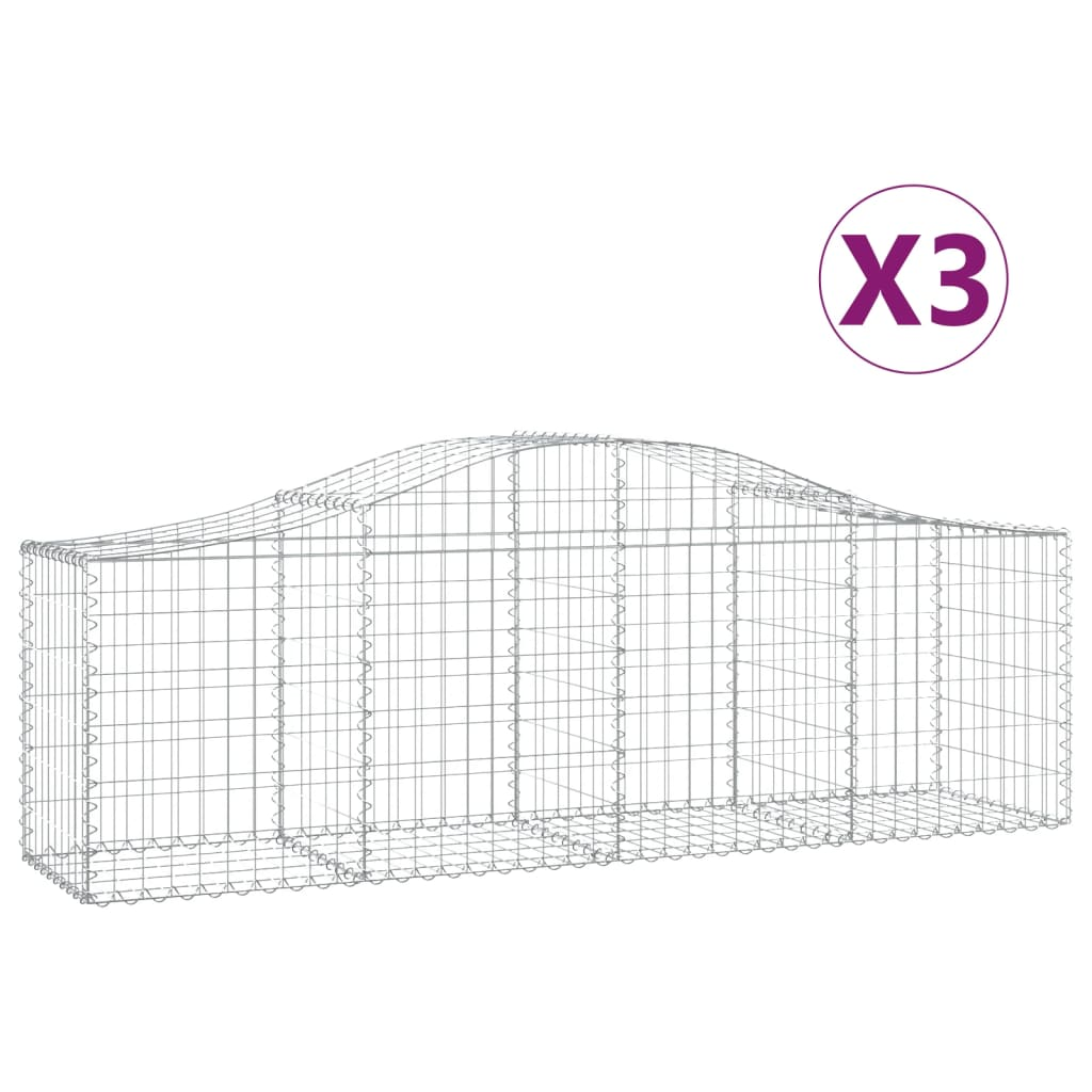 3 db íves horganyzott vas gabion kosár 200x50x60/80 cm (3145599)