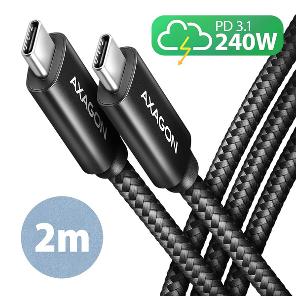 Axagon CHARGE USB-C - USB-C adat- és töltőkábel 2m fekete (BUCM2-CM20AB)