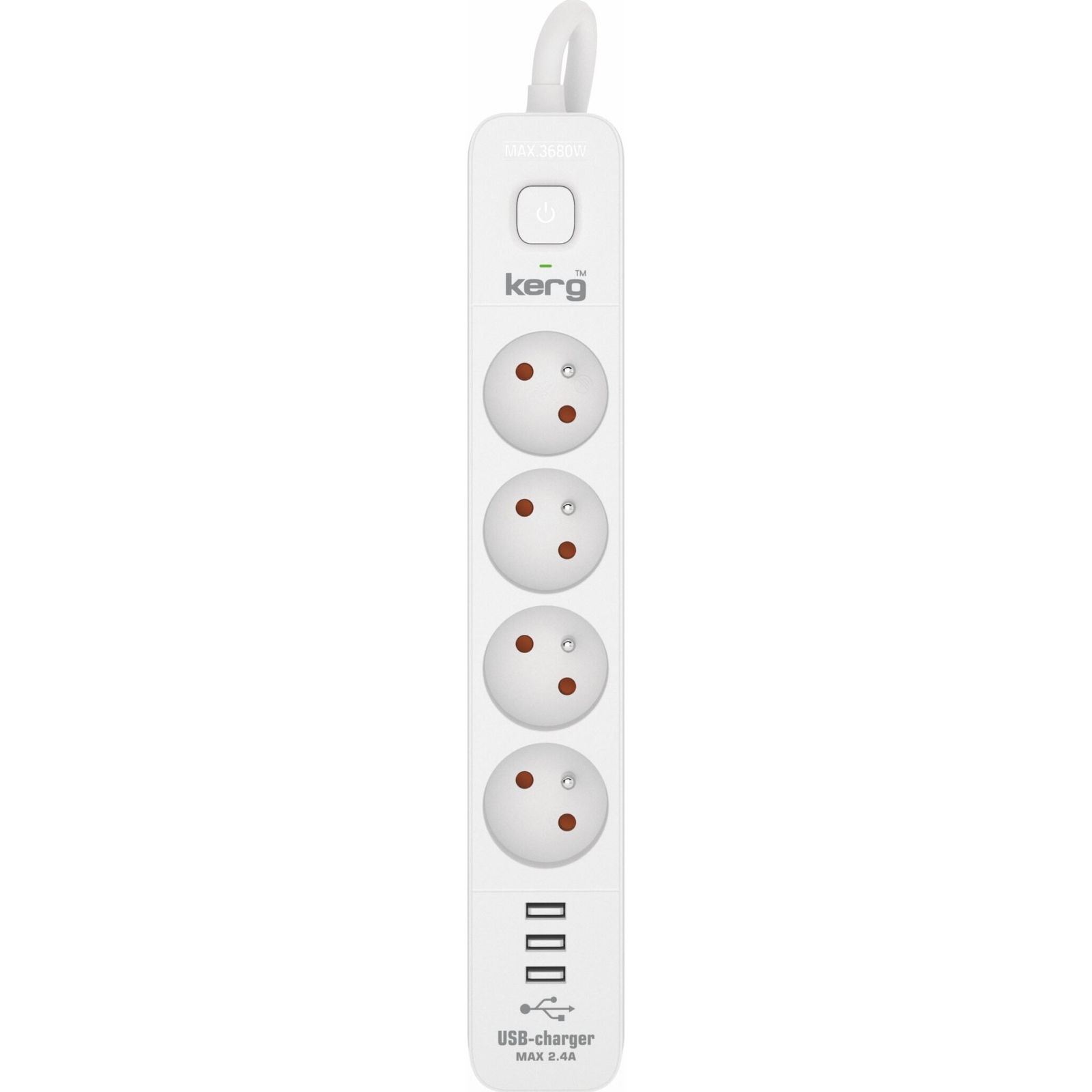 Kerg M02414 Túlfeszültségvédő Elosztó 4 aljzatos 3xUSB-A 16A 3m - Fekete (M02414)