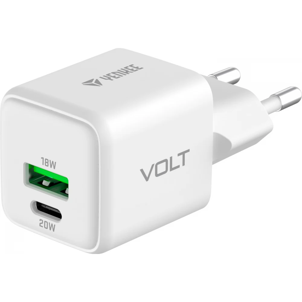 Yenkee YAC G38 Volt GaN 1x USB Type-C / 1x USB Type-A Hálózati töltő - Fehér (20W) (YAC G38)