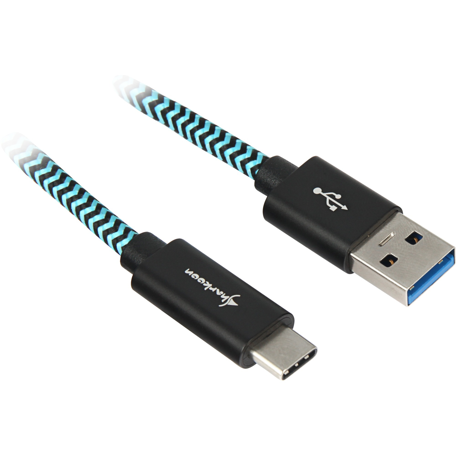 Sharkoon USB-A apa - USB-C apa 3.2 Adat és töltő kábel - Fekete/világoskék (0,5m)