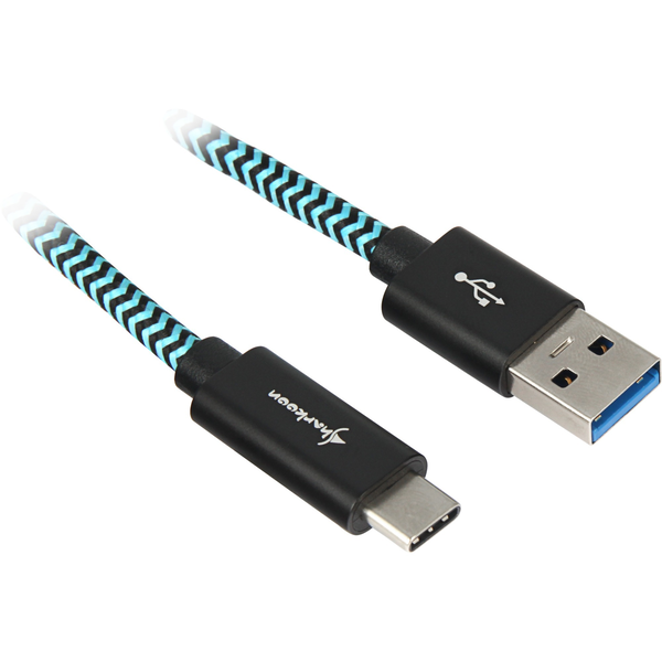 Sharkoon USB-A apa - USB-C apa 3.2 Adat és töltő kábel - Fekete/világoskék (0,5m)