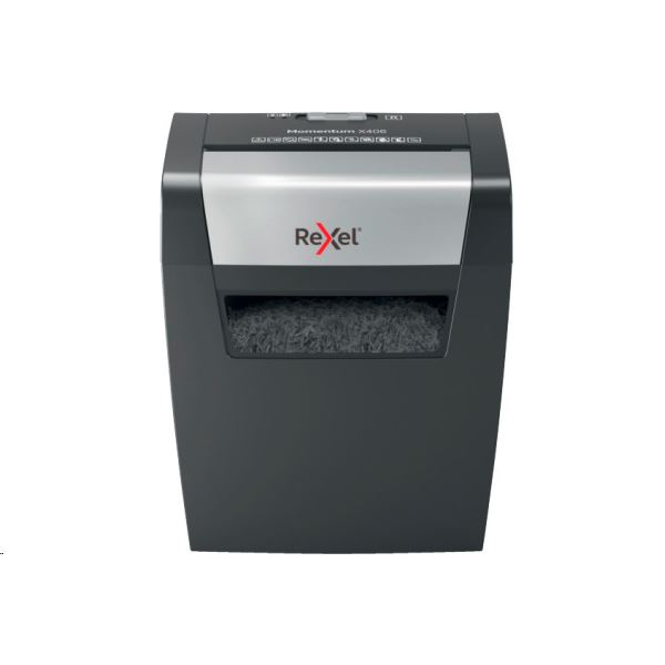 Rexel Momentum X406 шредер, 6 листа, конфети нарязване, черен
