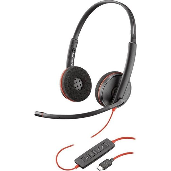 POLY Blackwire 3220 Auricolare Cablato A Padiglione Ufficio USB tipo-C Nero, Rosso