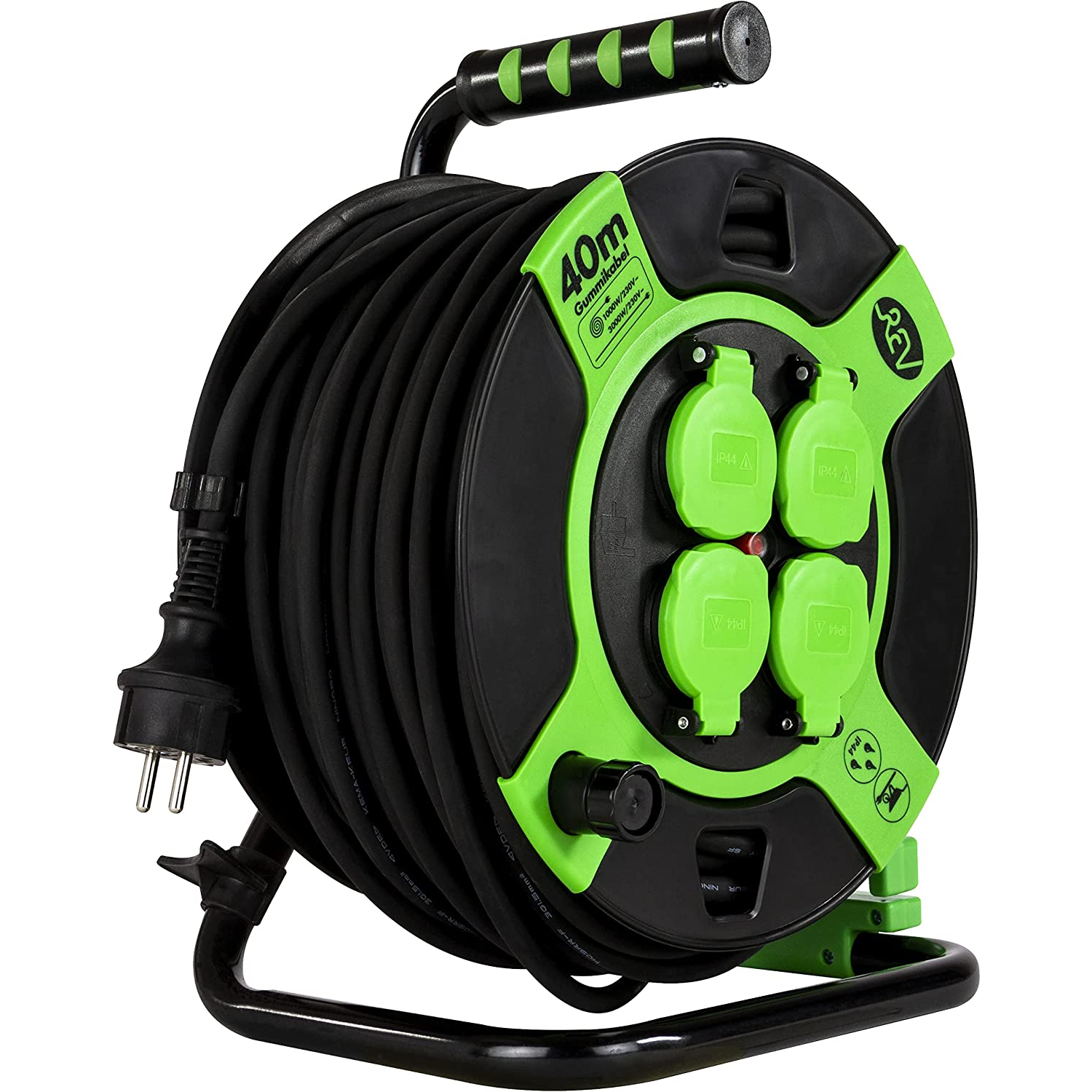 REV 0010217412 230V Kábeldob 4 aljzatos 40m - Fekete/Zöld (0010217412)