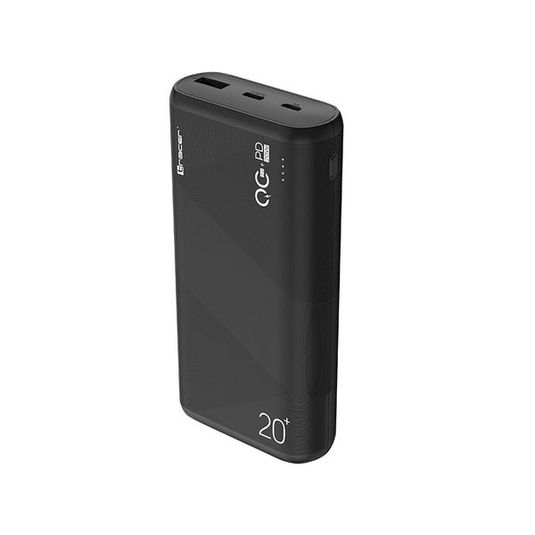 Tracer Amos, Външна батерия, 20 000 mAh, 20 W, QC3.0, Бързо зареждане, USB Type-C, Черен