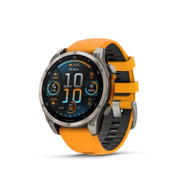 Garmin Fenix 8 47mm AMOLED Sapphire okosóra Titanium/narancs szilikonszíjjal
